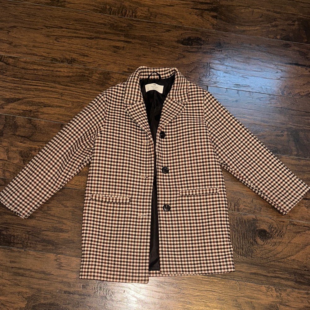 H&M Kids Brown Checkered Pea Coat